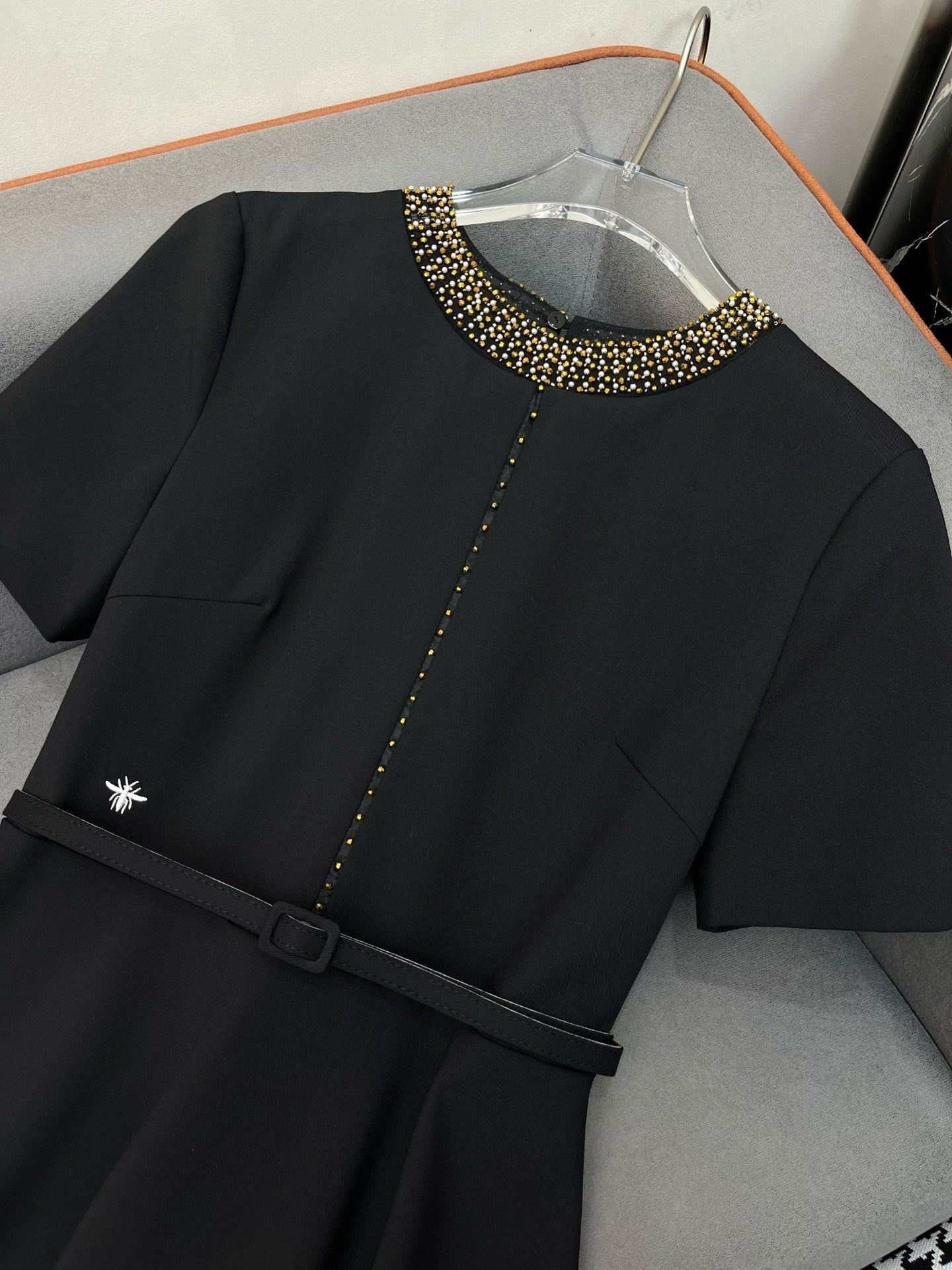 DIOR DRESS WITH BELT AND METAL-EMBELLISHED COLLAR 219281