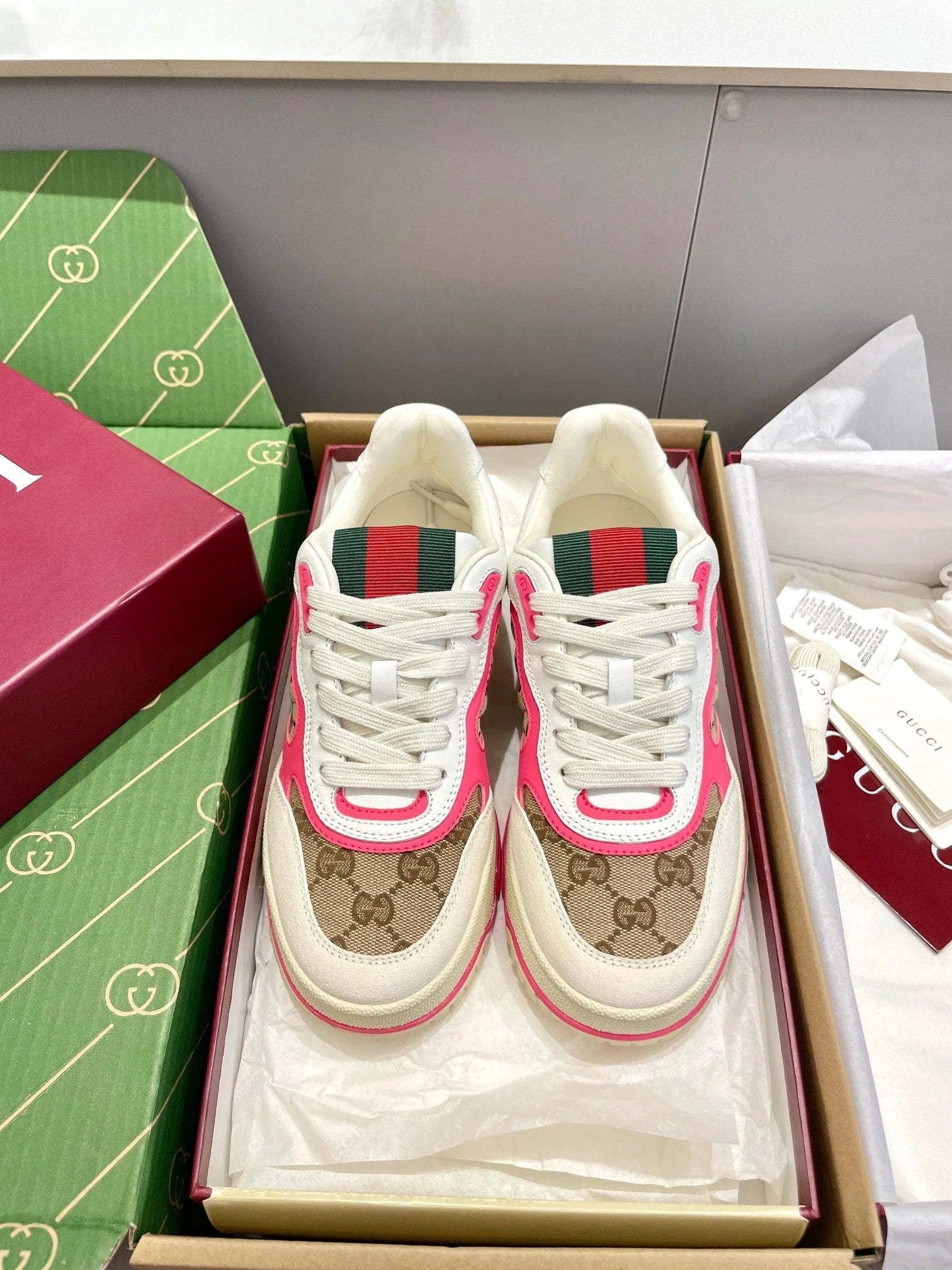 GG 26 Sneaker White Beige Pink Canvas Cowhide 632868