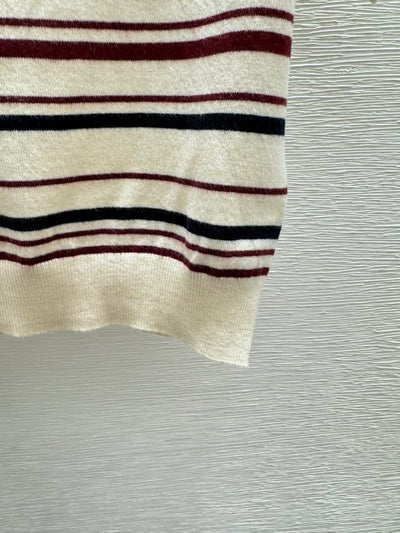 Chanel 2026 Short-sleeve Sweater Cream and Navy Blue Wool Polyester