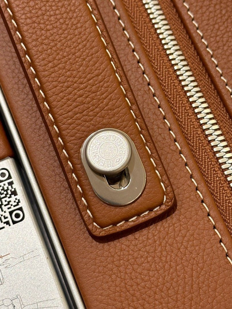HM R.M.S Cabin Suitcase Brown Canvas & Taurillon Regate Leather