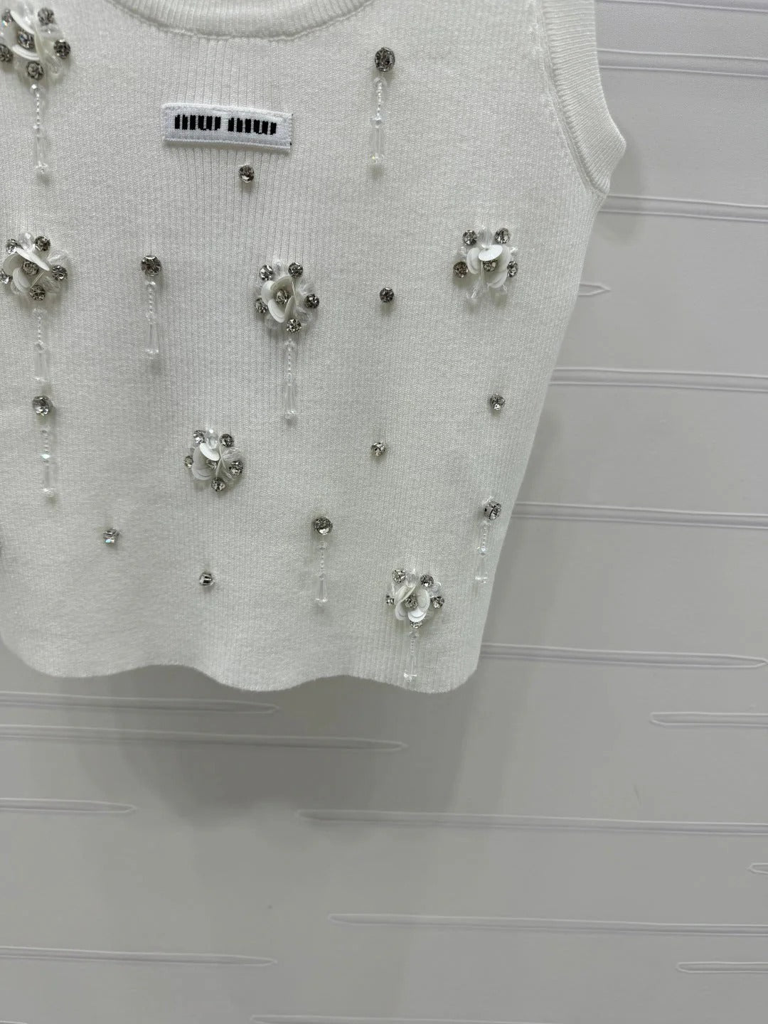MIUMIU EMBELLISHED KNIT TOP 269491