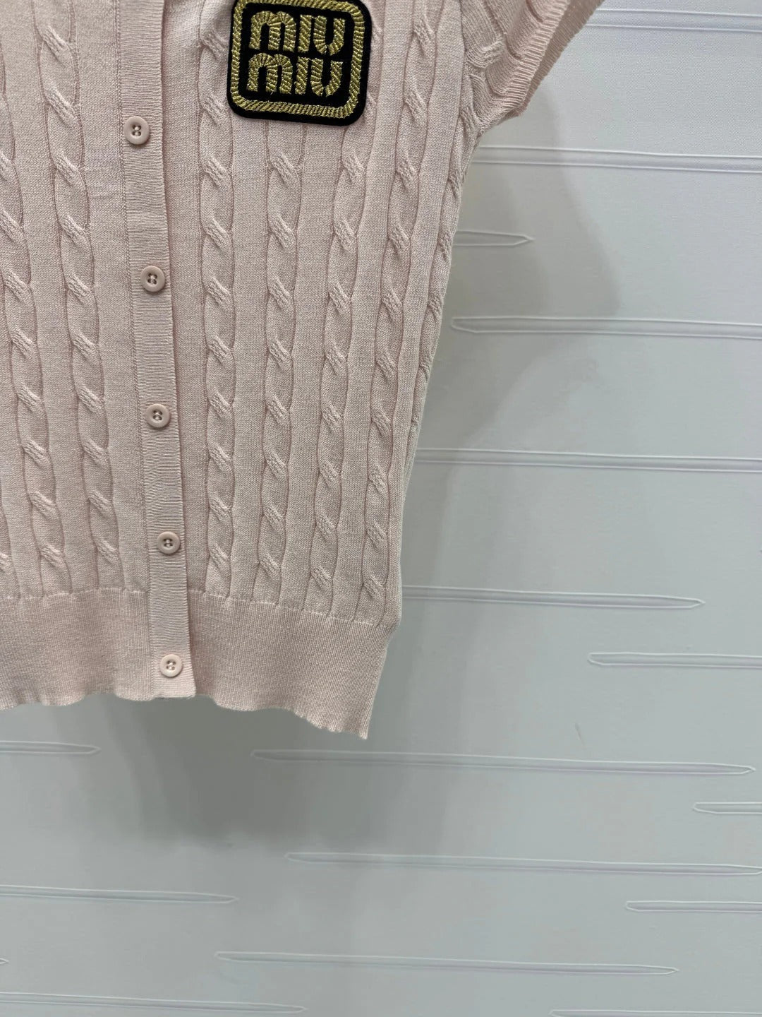 MIUMIU U-NECK KNITTED SHORT-SLEEVE TOP PINK 274947