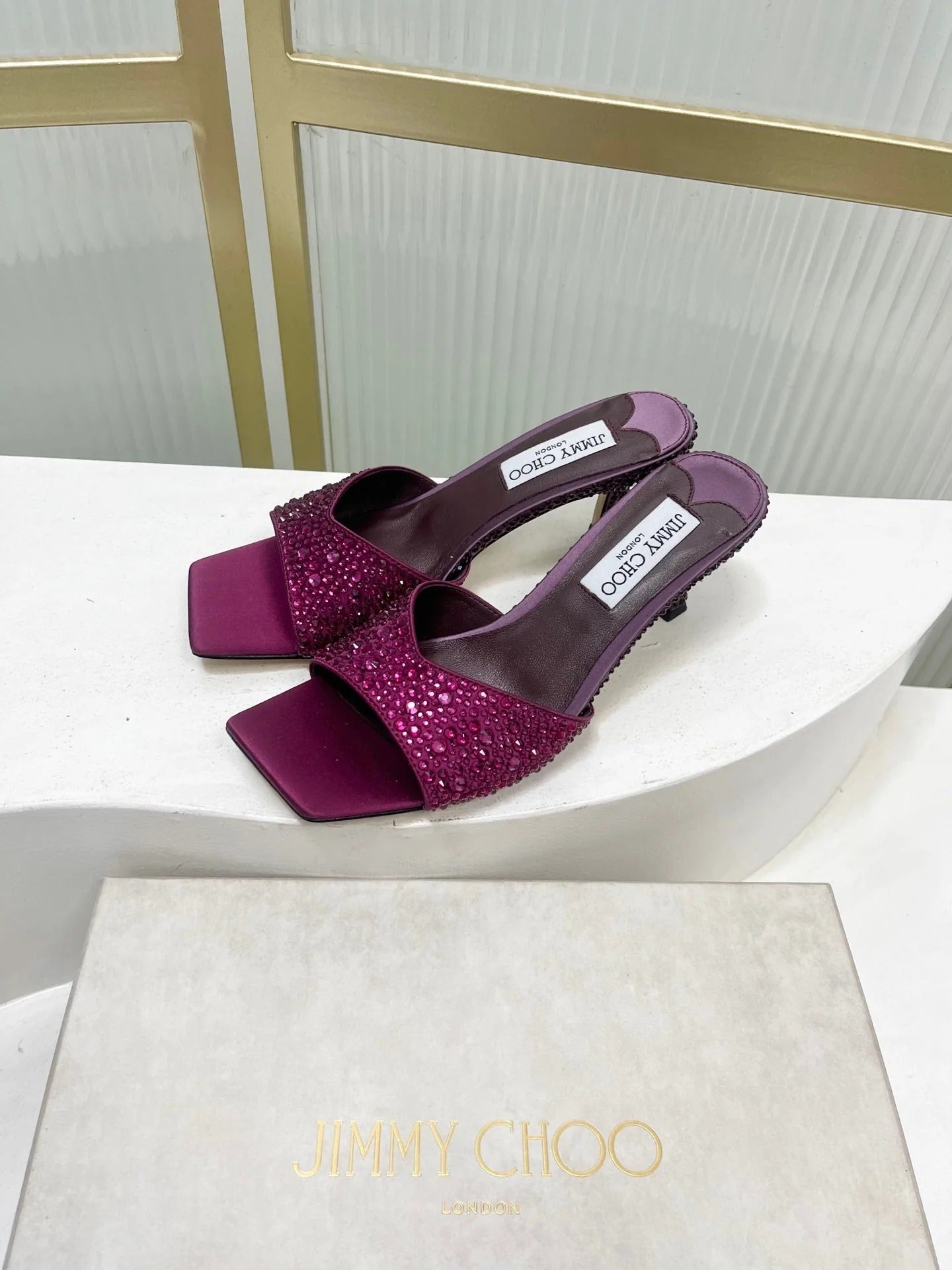 Jimmy 26s High-Heeled Slippers 65 Purple Diamond Sheepskin 605979