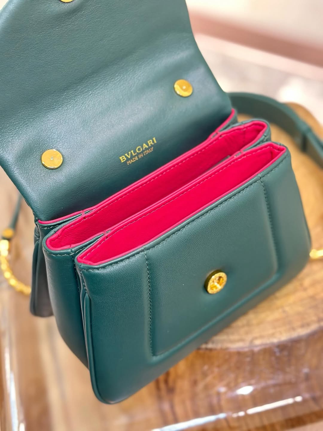 BVL Serpenti Reverse Top Handle 20cm Emerald Green Calfskin GHW 188554