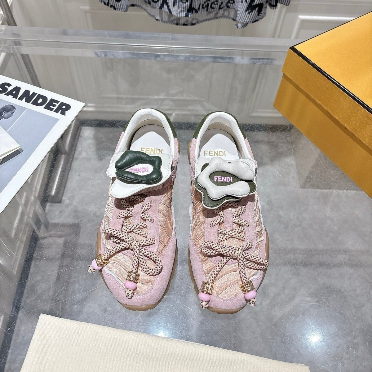 Fendi 26S Sneakers Cream White Fabric And Suede