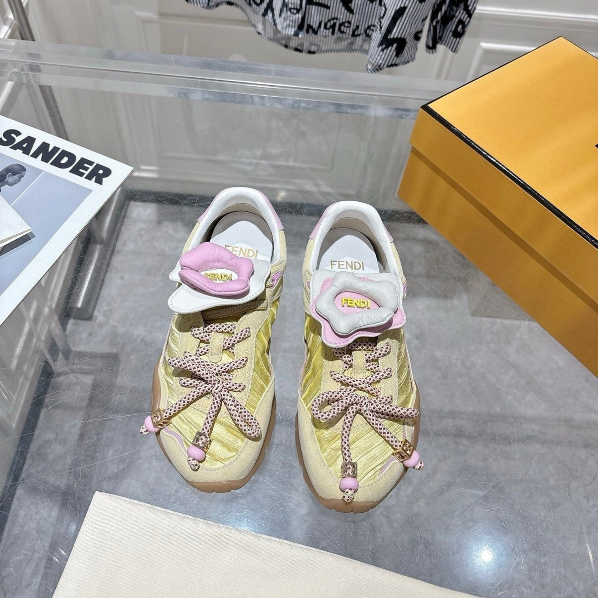 Fendi 26S Sneakers Light Yellow Fabric And Suede