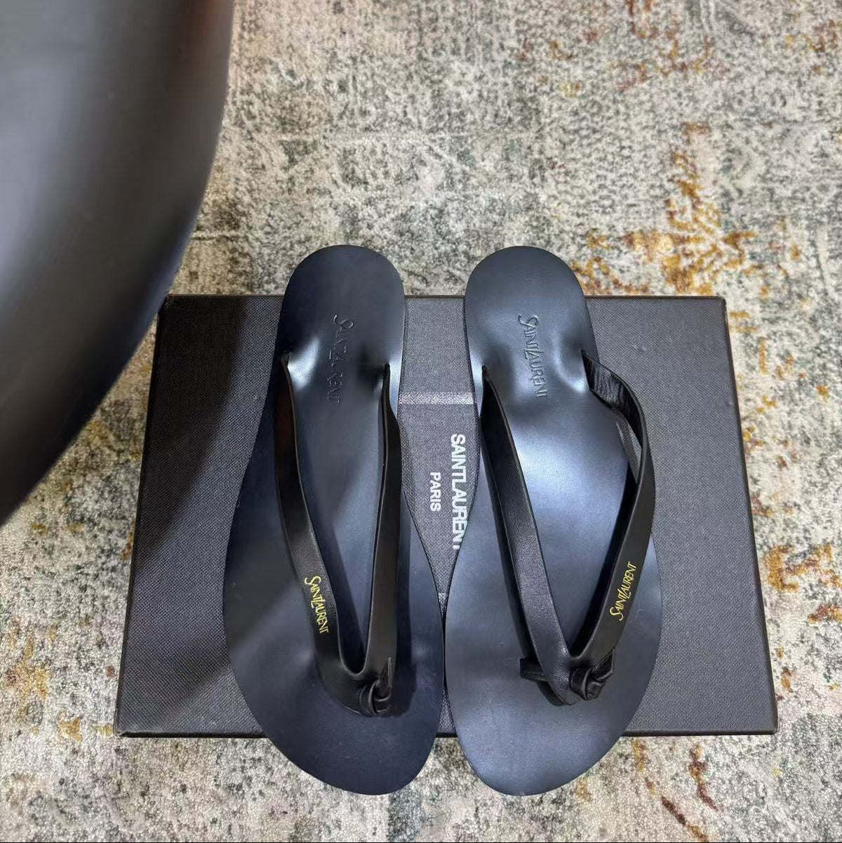 YSL 26S Thong Sandals Black Calfskin 25626
