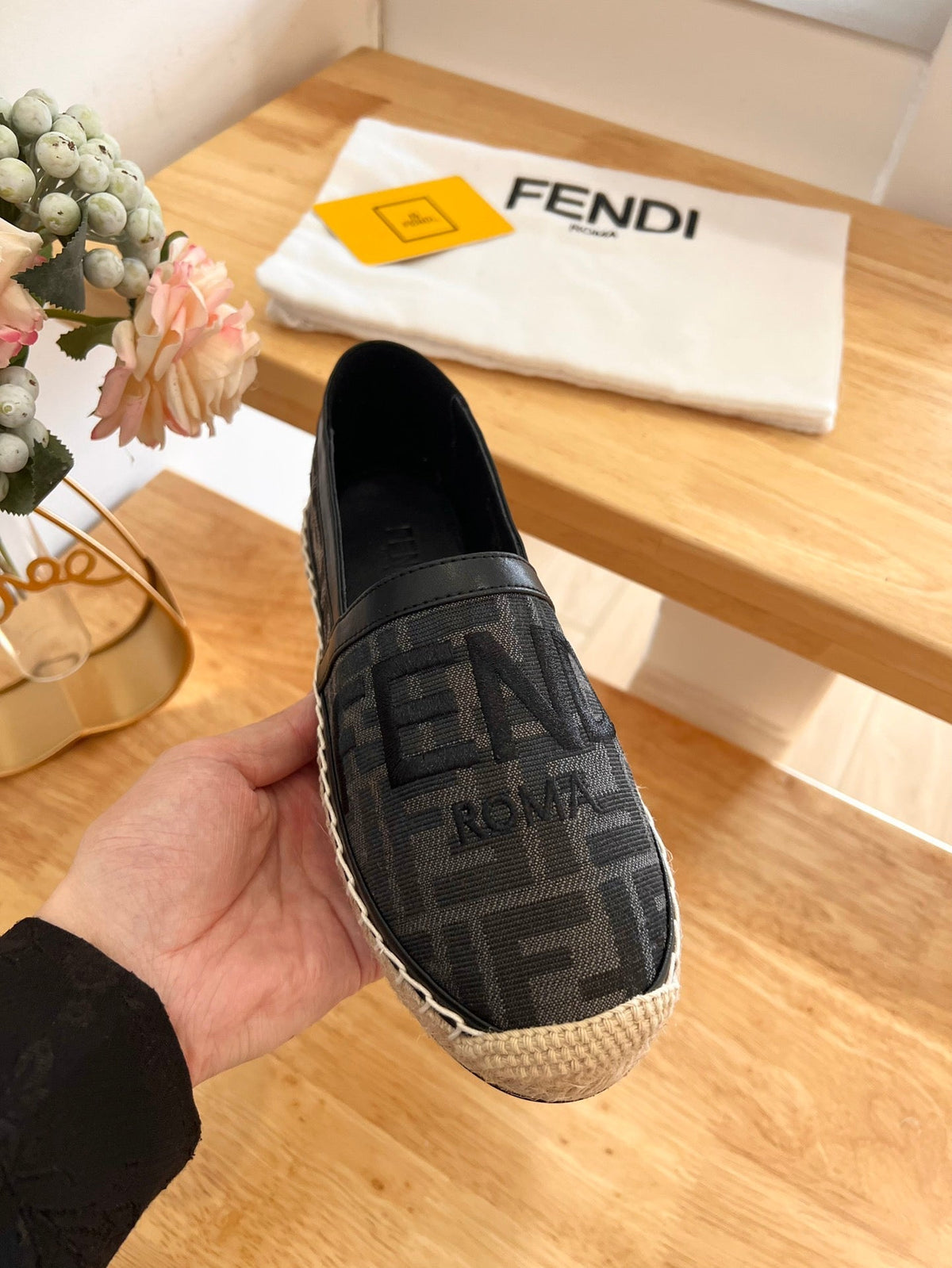 Fendi 26S Espadrille Loafers Black Canvas Style 3