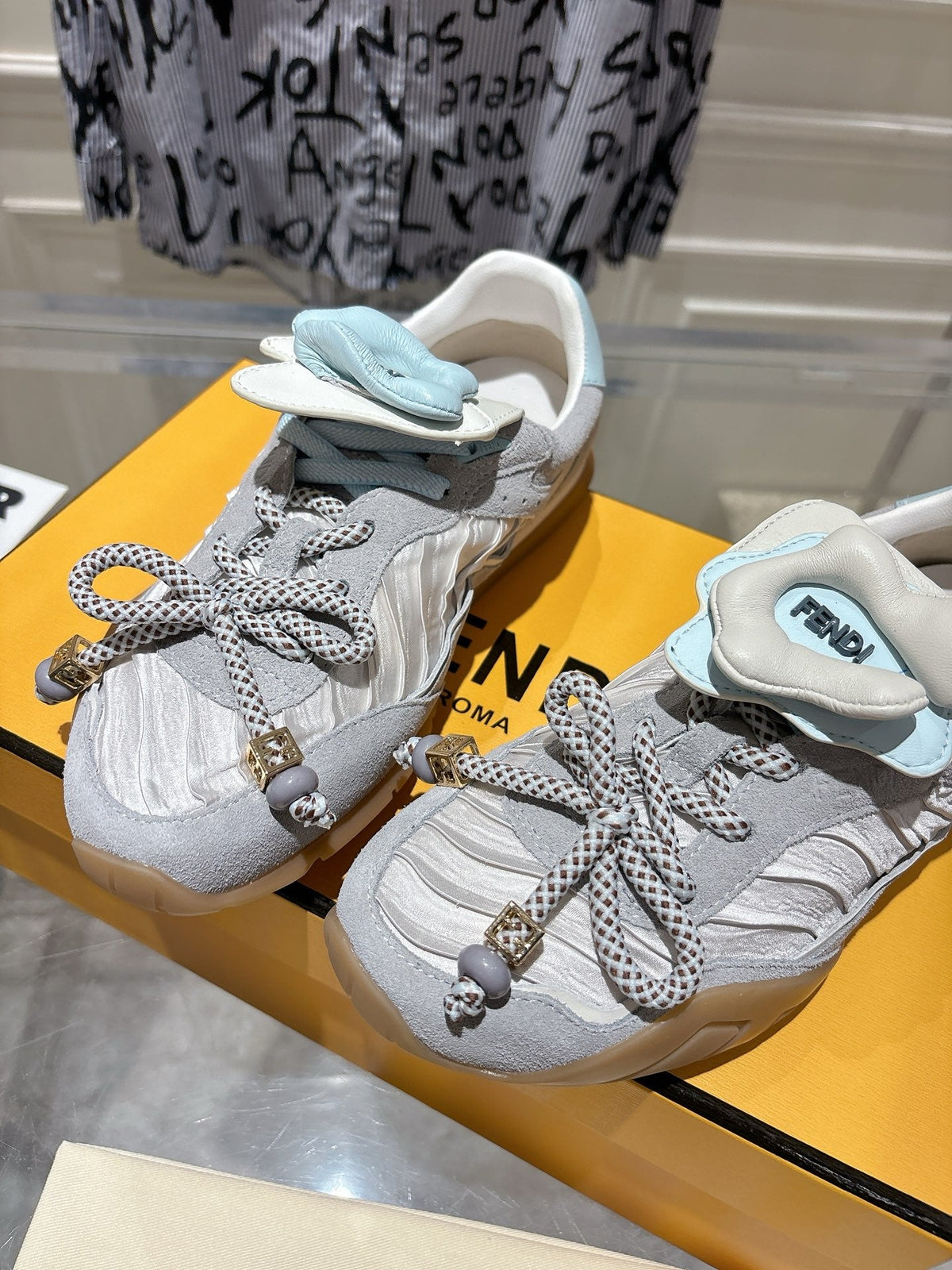 Fendi 26S Sneakers Grey Fabric And Suede