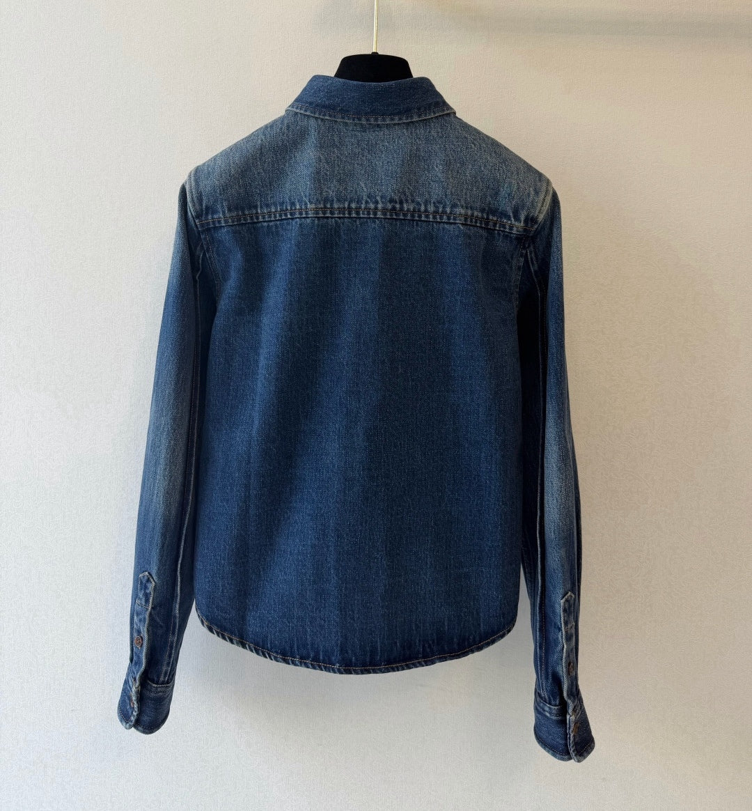 YSL 26FW Cassandre Denim Shirt Blue Denim Cotton 440371