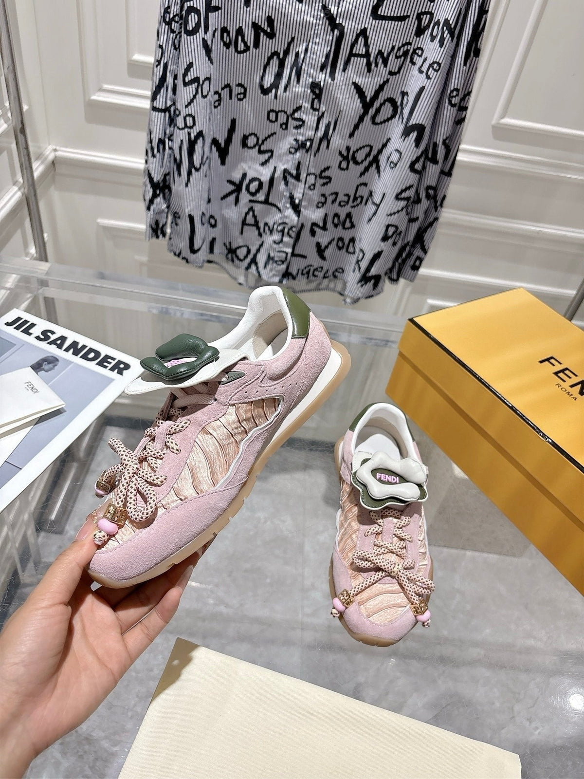 Fendi 26S Sneakers Light Pink Fabric And Suede