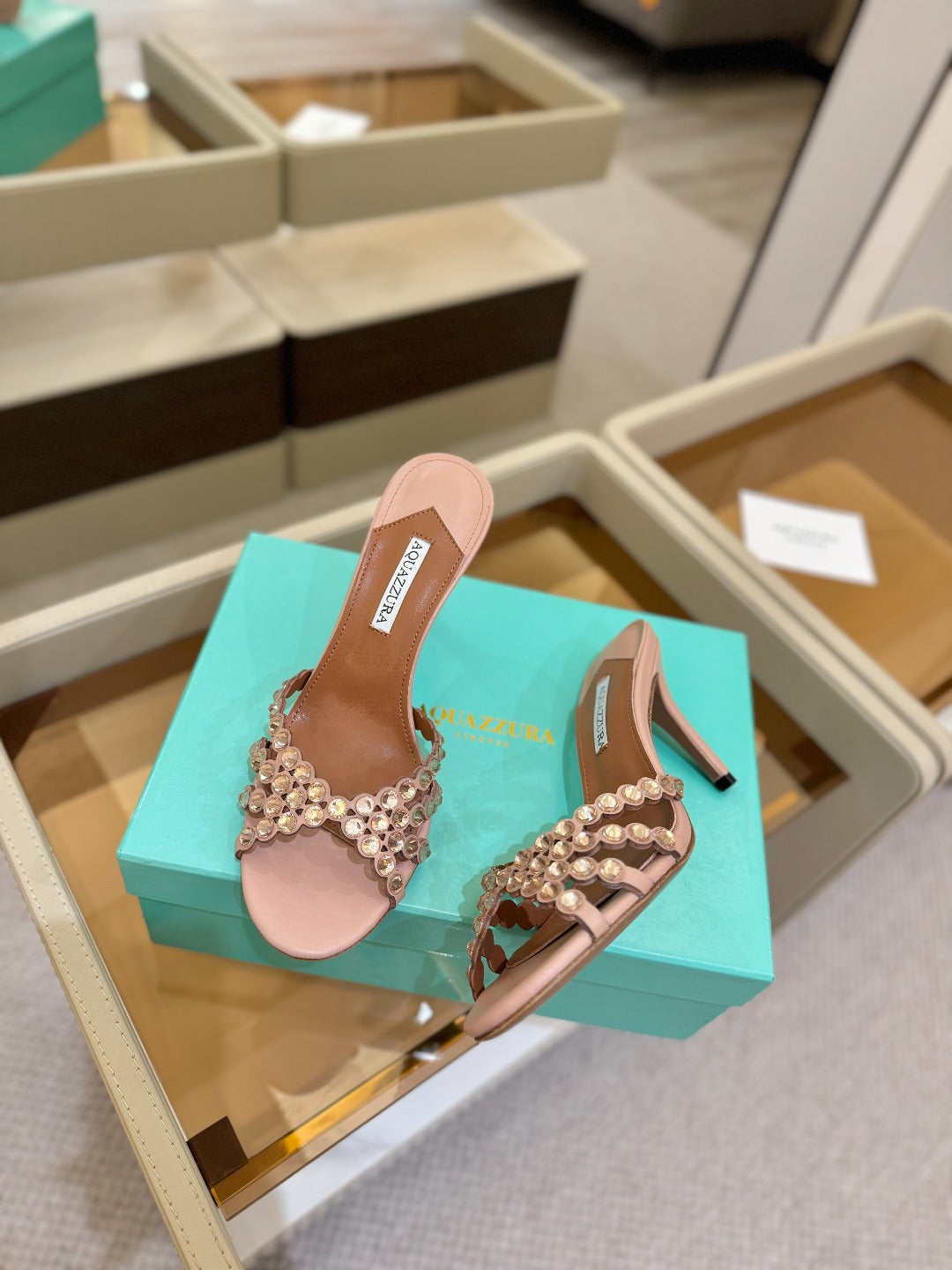 Aquazzura 26S Tequila Heeled Sandals 8.5cm Dark Nude Lambskin