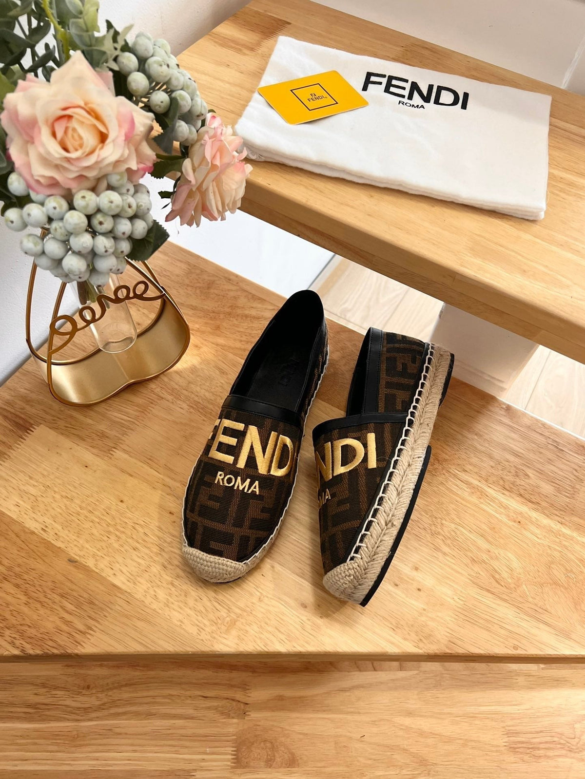 Fendi 26S Espadrille Loafers Dark Brown And Black Canvas Style 2