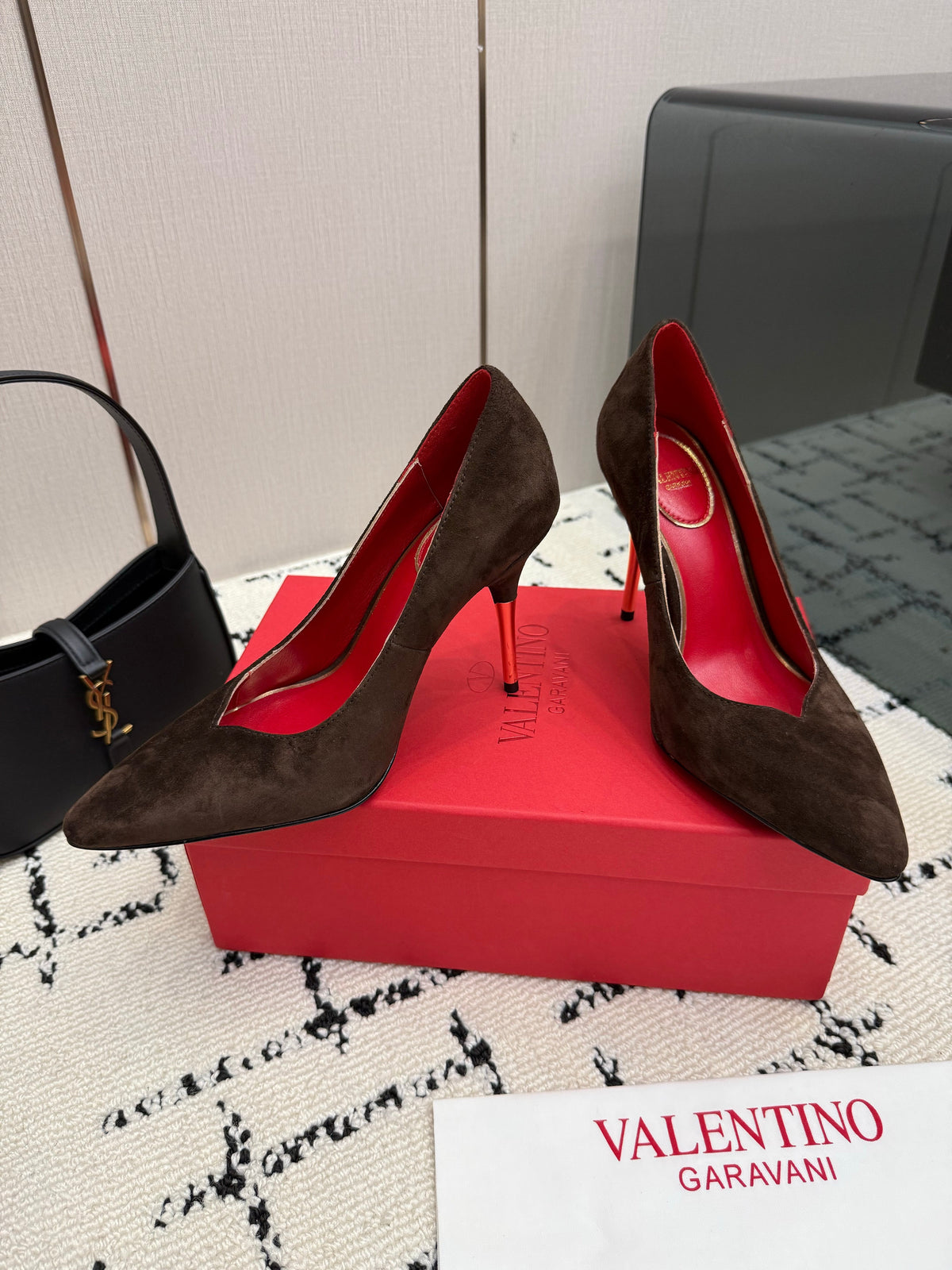 Valentino 26S High Heels 10cm In Dark Brown Suede