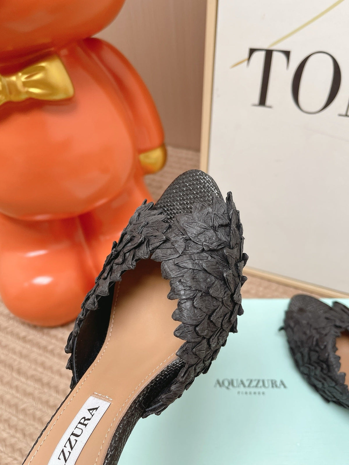 Aquazzura 26S Heeled Mules 8cm Black Woven Raffia