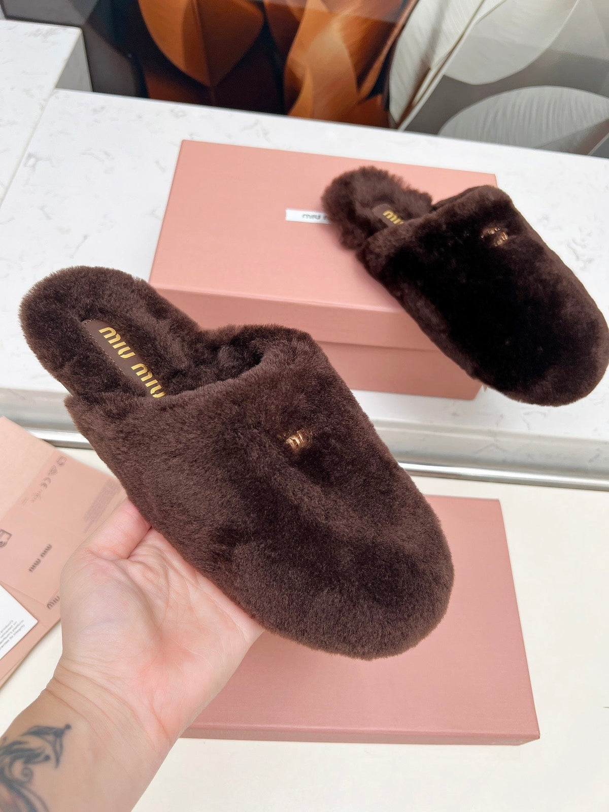 Miumiu 26S Mules Dark Brown Shearling