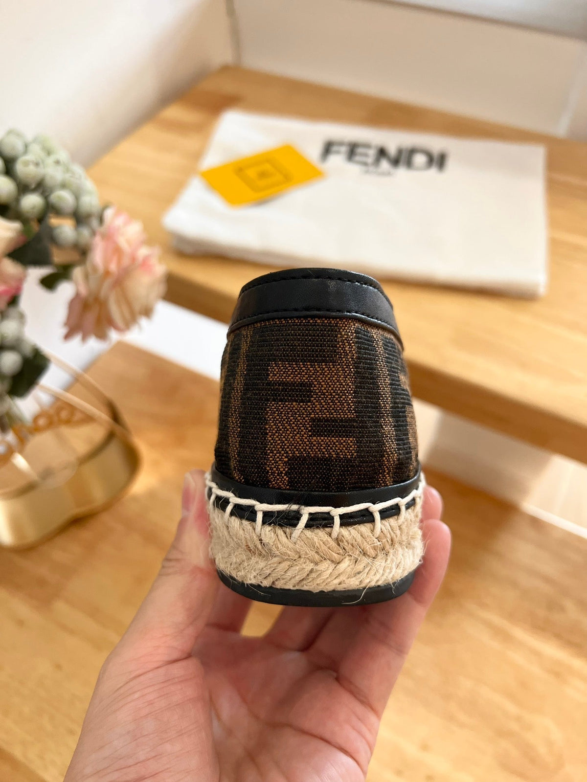 Fendi 26S Espadrille Loafers Dark Brown And Black Canvas Style 2