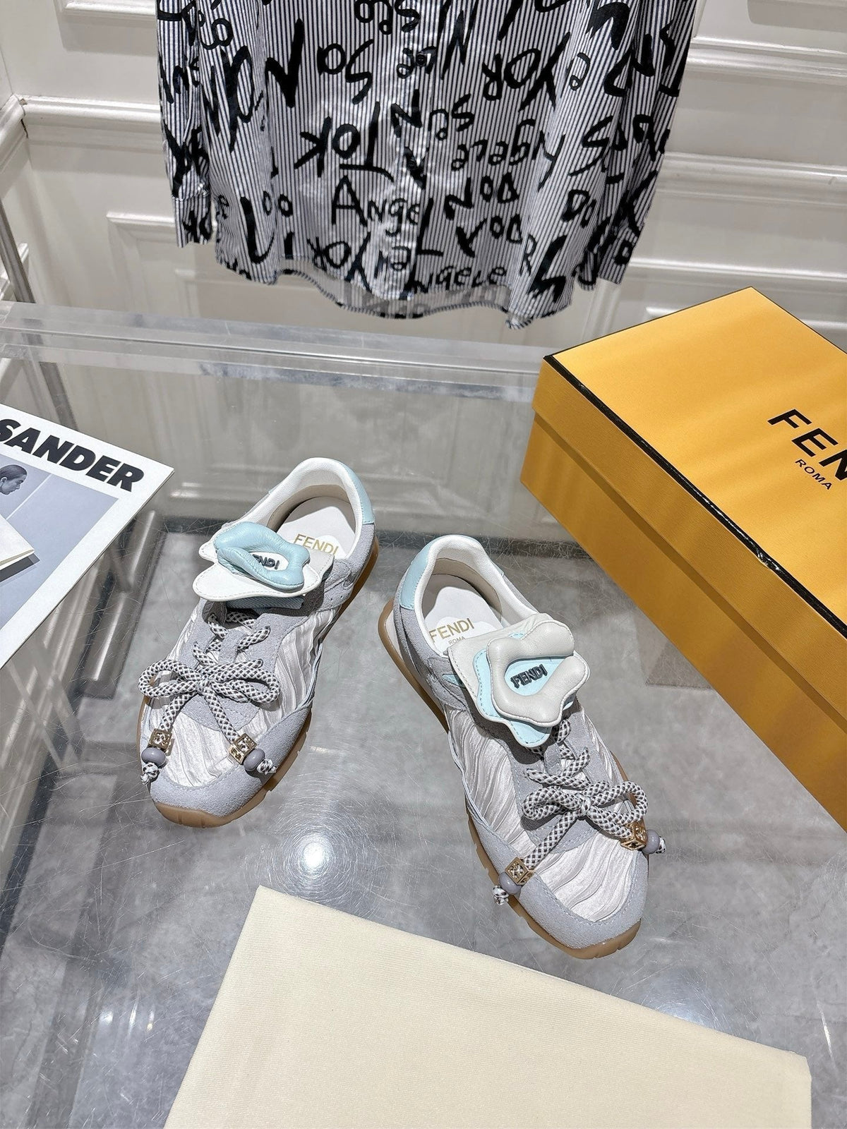 Fendi 26S Sneakers Grey Fabric And Suede