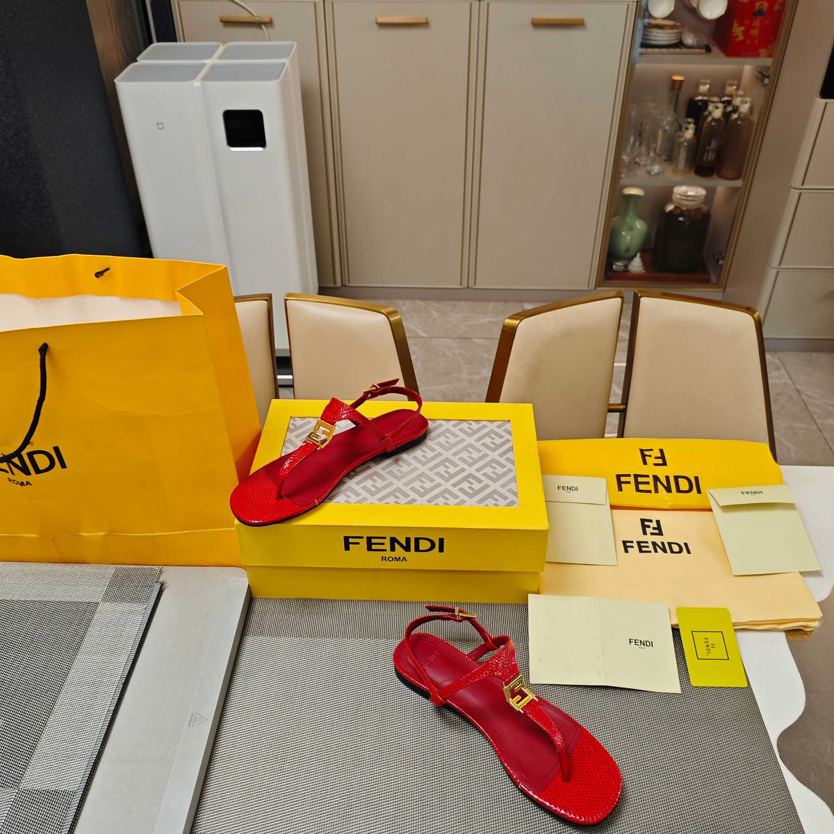 Fendi 26S Flip-Flop Sandals Red Calfskin