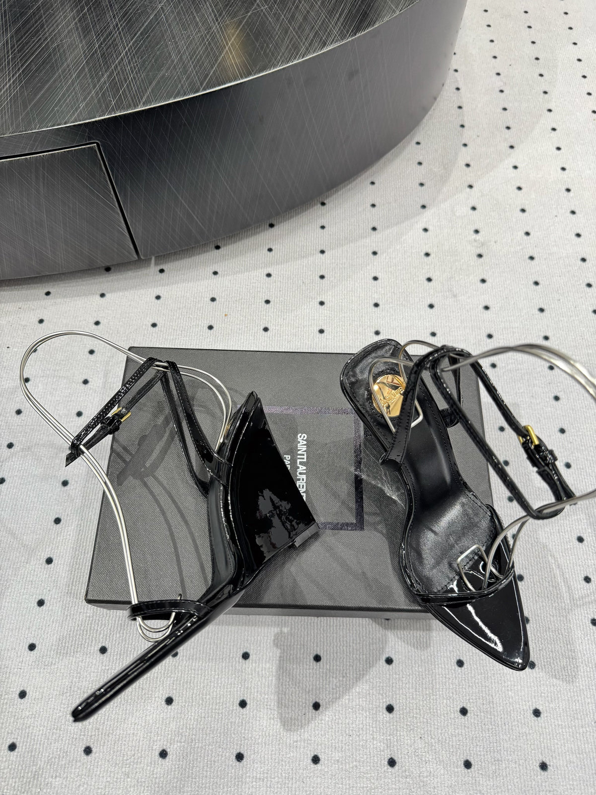 YSL 26S Wedge Heels 10.5cm Black Glossy Calfskin