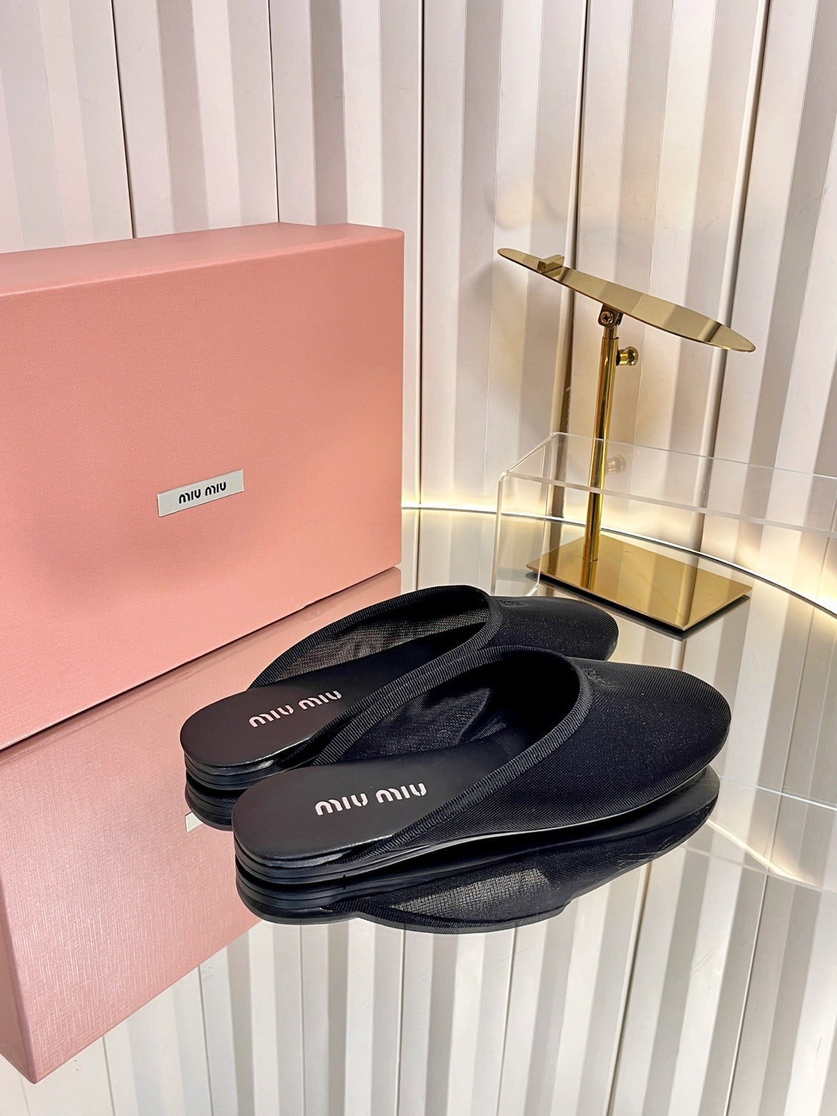 Miumiu 26S Flat Mules Black Fabric And Leather