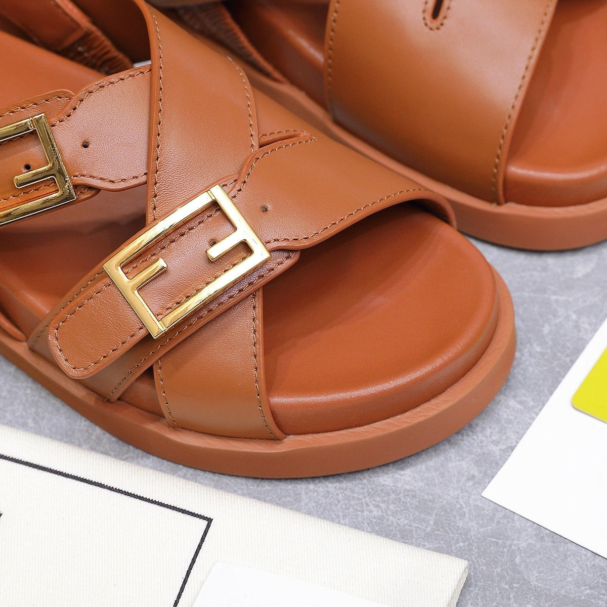Fendi 26S Flat Sandals Brown Calfskin