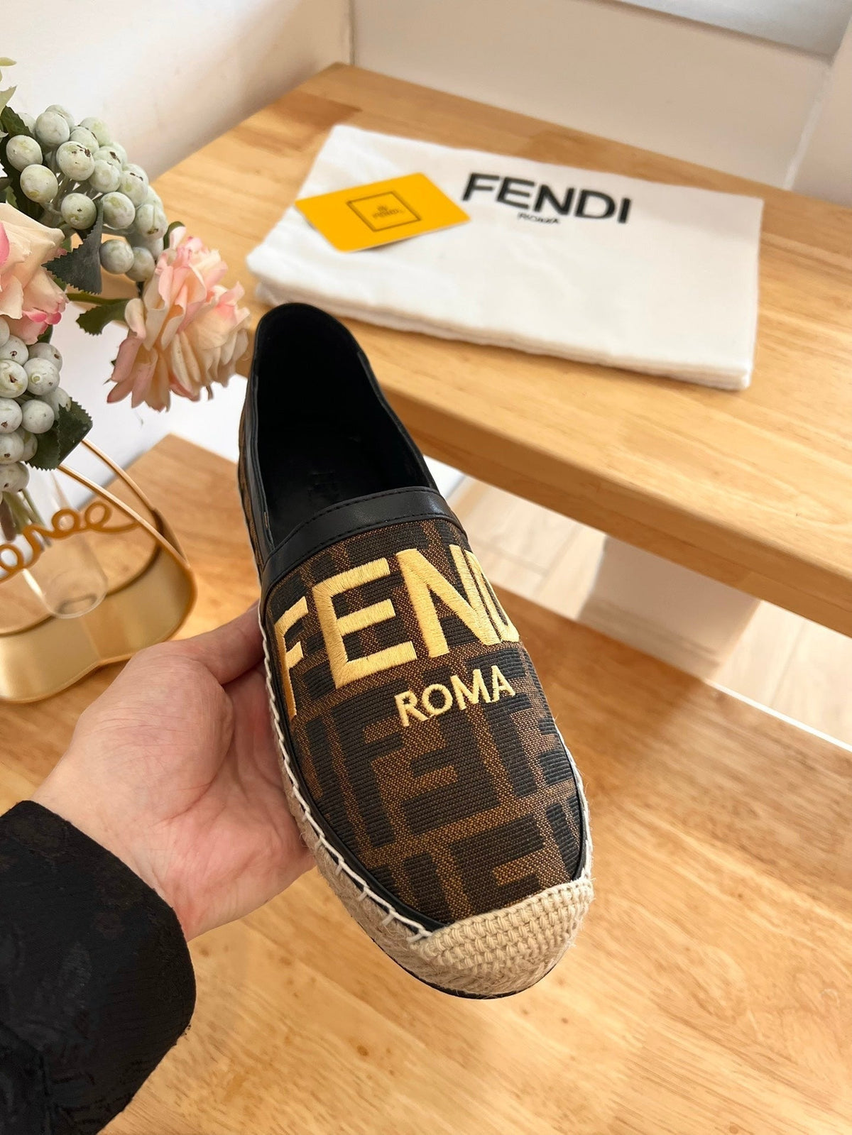 Fendi 26S Espadrille Loafers Dark Brown And Black Canvas Style 2