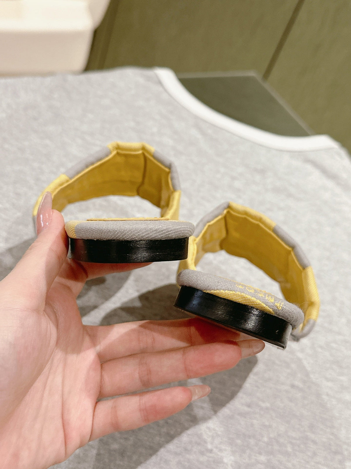 Fendi 26S Slide Sandals Yellow And Grey Canvas