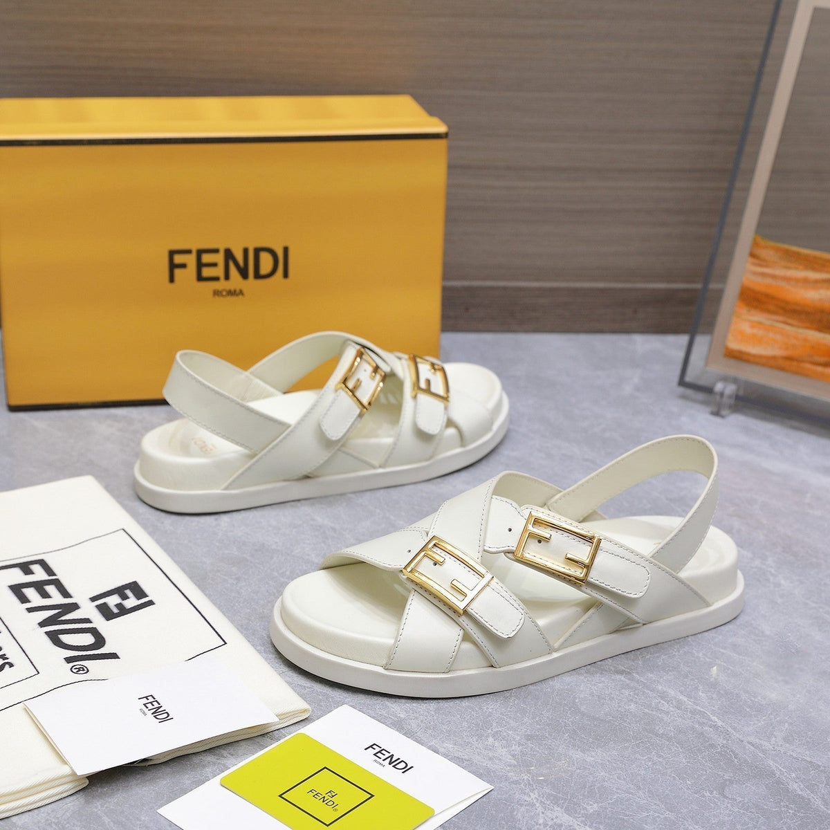 Fendi 26S Flat Sandals White Calfskin