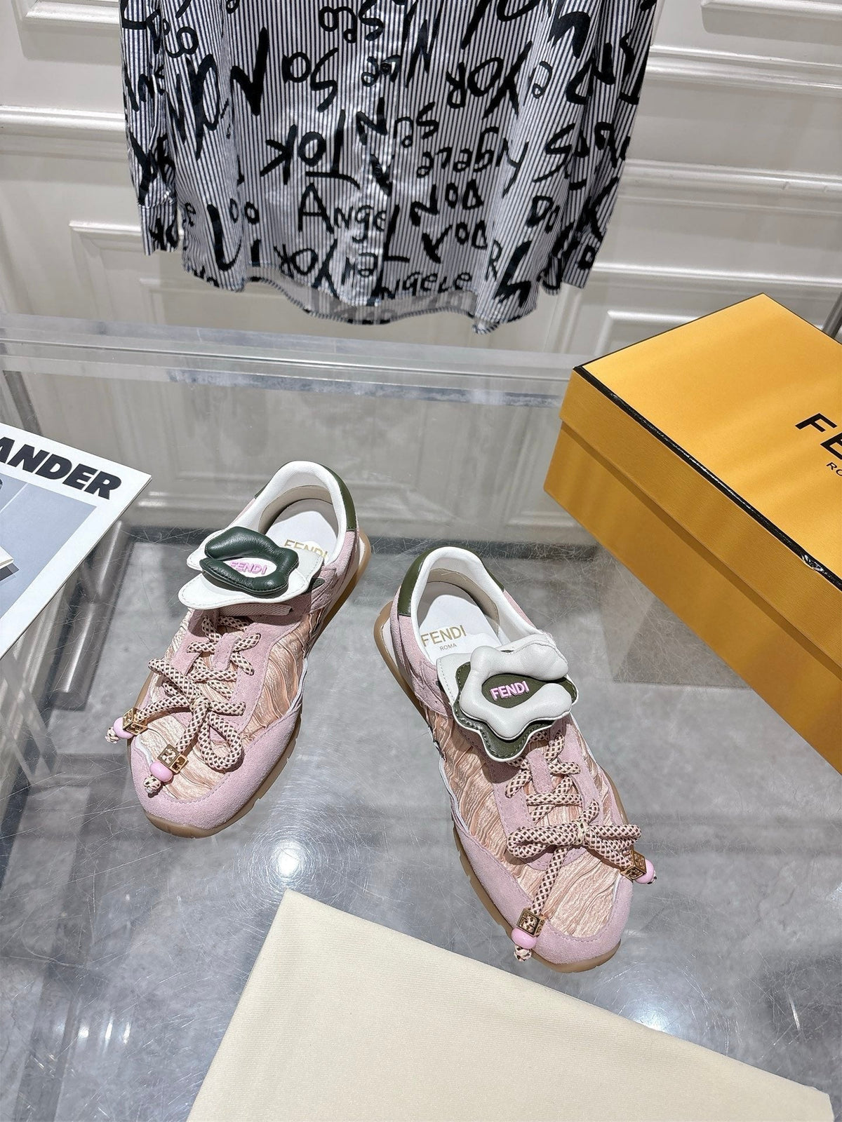 Fendi 26S Sneakers Cream White Fabric And Suede