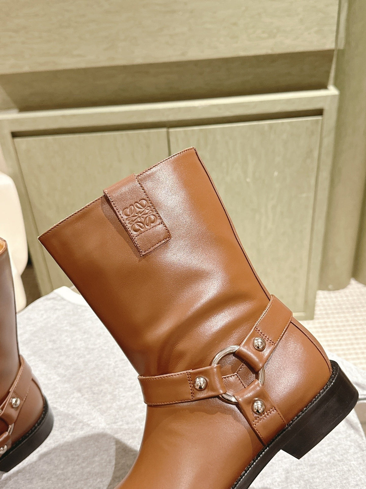 Loewe 2026 Campo Biker Boots Patent Leather 654244