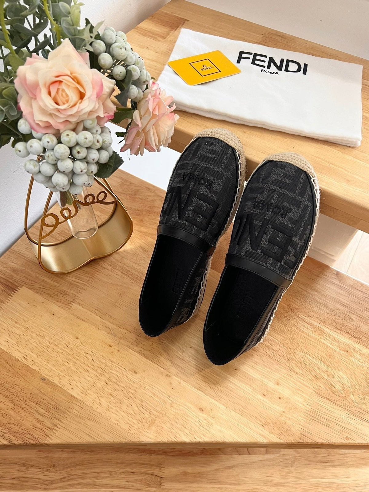 Fendi 26S Espadrille Loafers Black Canvas Style 3