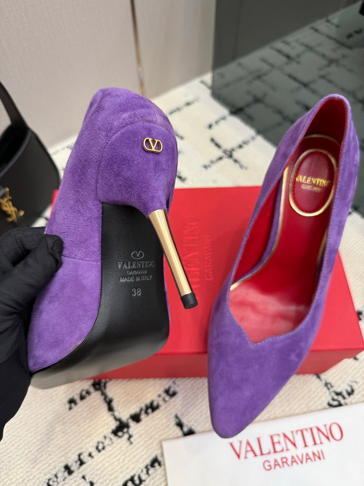 Valentino 26S High Heels 10cm In Purple Suede