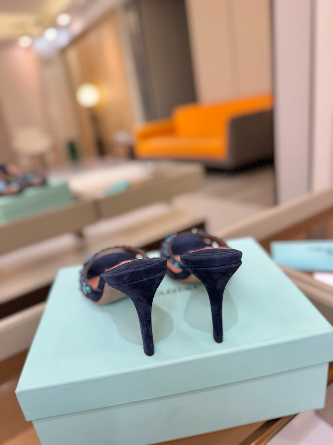 Aquazzura 26S Tequila Heeled Sandals 8.5cm Navy Blue Suede