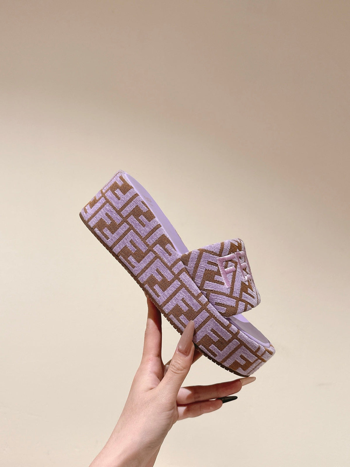 Fendi 26S Platform Sandals Brown And Purple Fabric Style 5