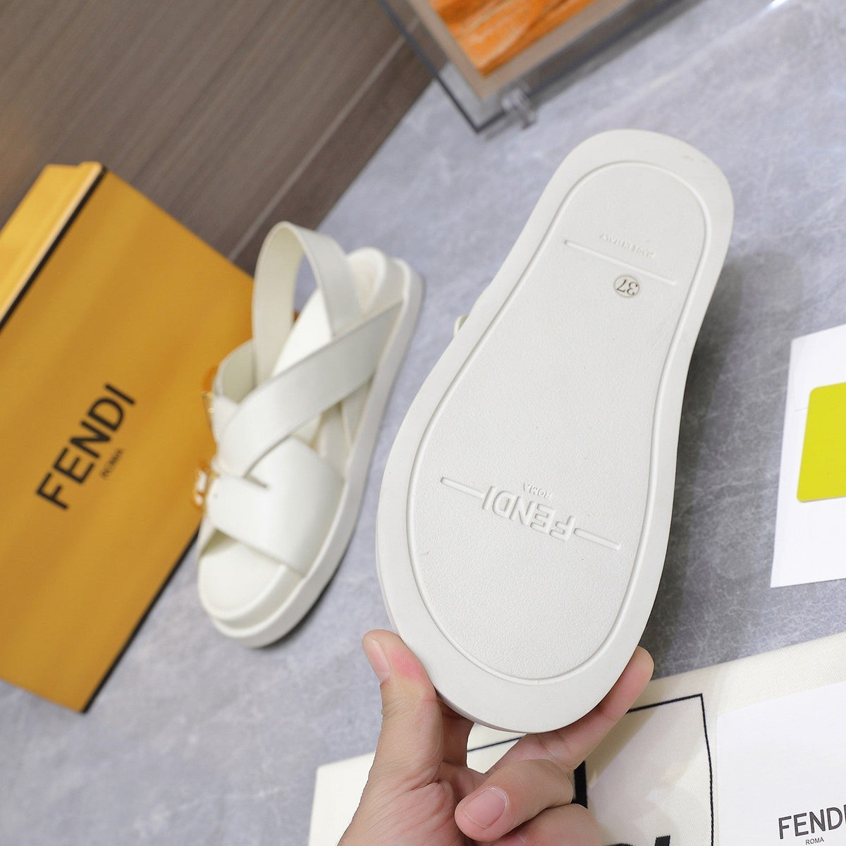Fendi 26S Flat Sandals White Calfskin