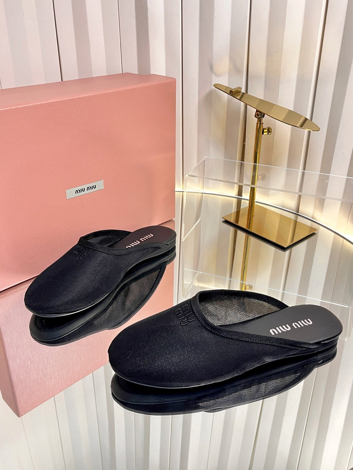 Miumiu 26S Flat Mules Black Fabric And Leather