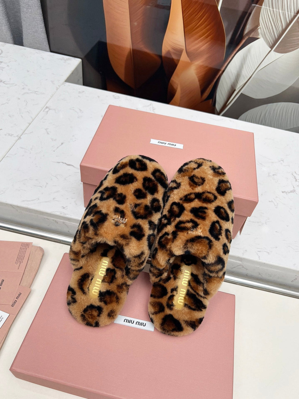 Miumiu 26S Mules Leopard Pattern Shearling