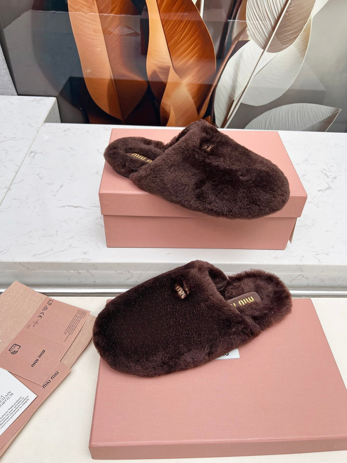 Miumiu 26S Mules Dark Brown Shearling