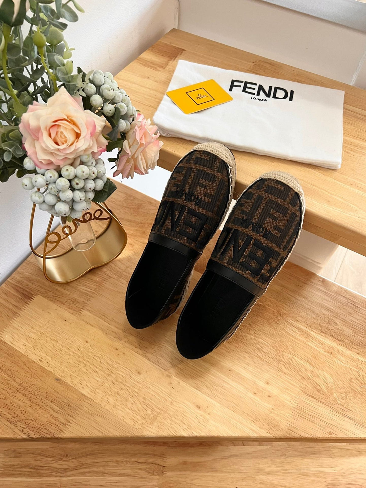 Fendi 26S Espadrille Loafers Dark Brown And Black Canvas Style 1