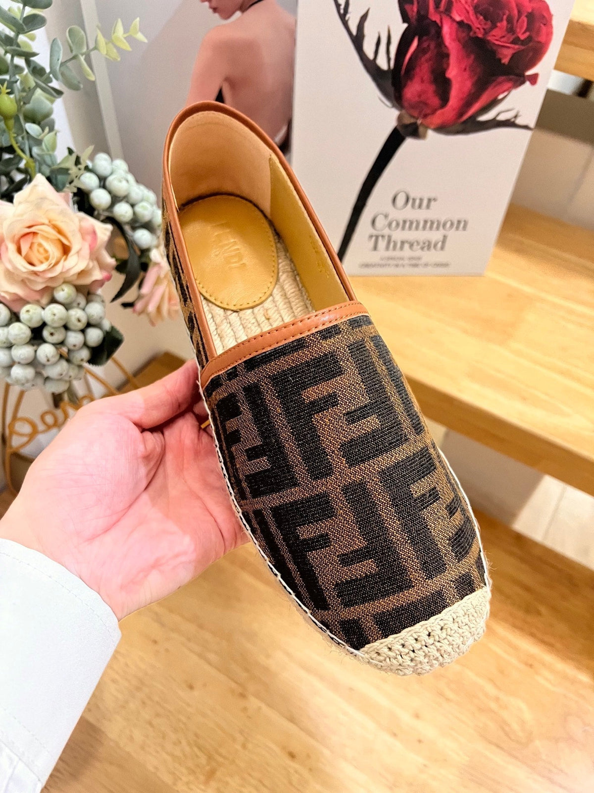 Fendi 26S Espadrille Loafers Dark Brown Canvas Style 4