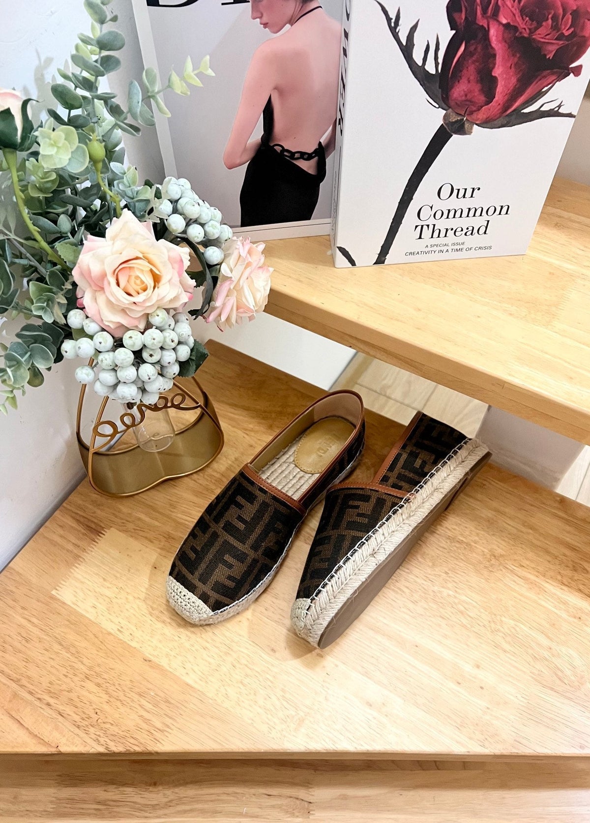 Fendi 26S Espadrille Loafers Dark Brown Canvas Style 4
