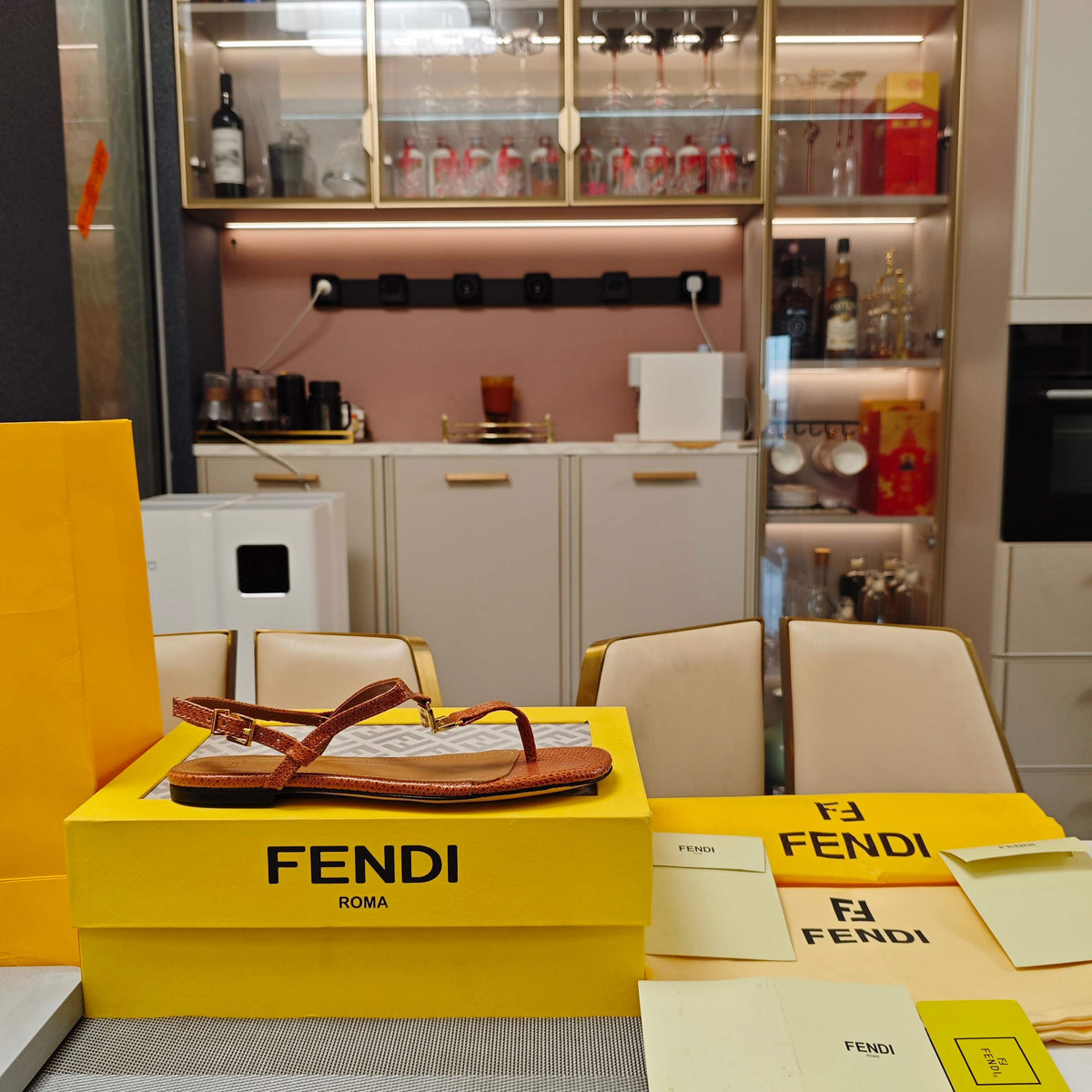 Fendi 26S Flip-Flop Sandals Light Brown Calfskin