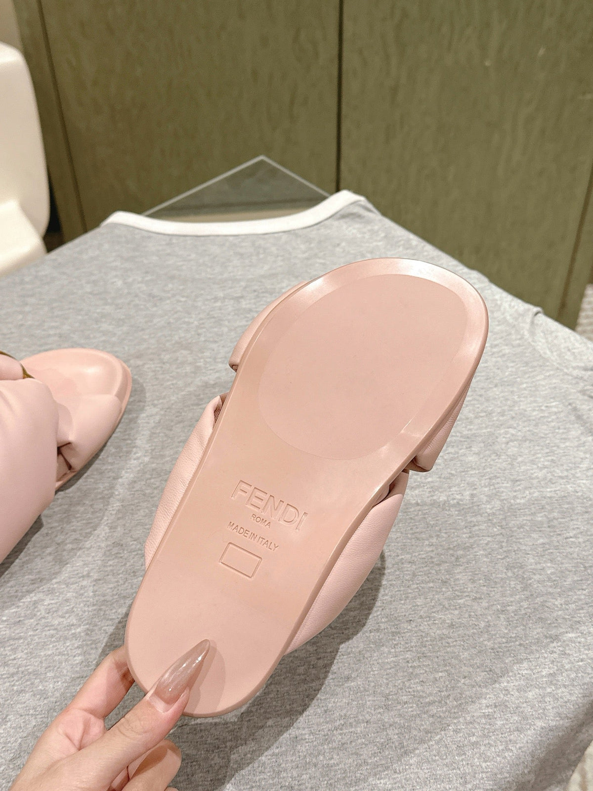 Fendi 26S Wide Cross-Strap Sandals Light Pink Lambskin