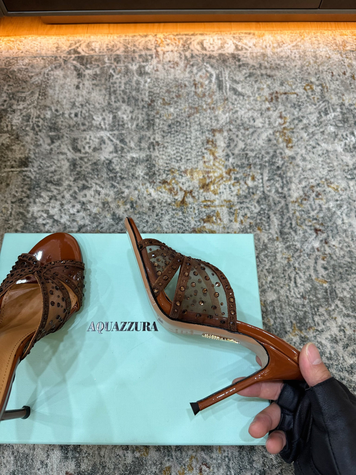 Aquazzura 26S High-Heel Sandals 10.5cm Brown Patent Calfskin And Mesh