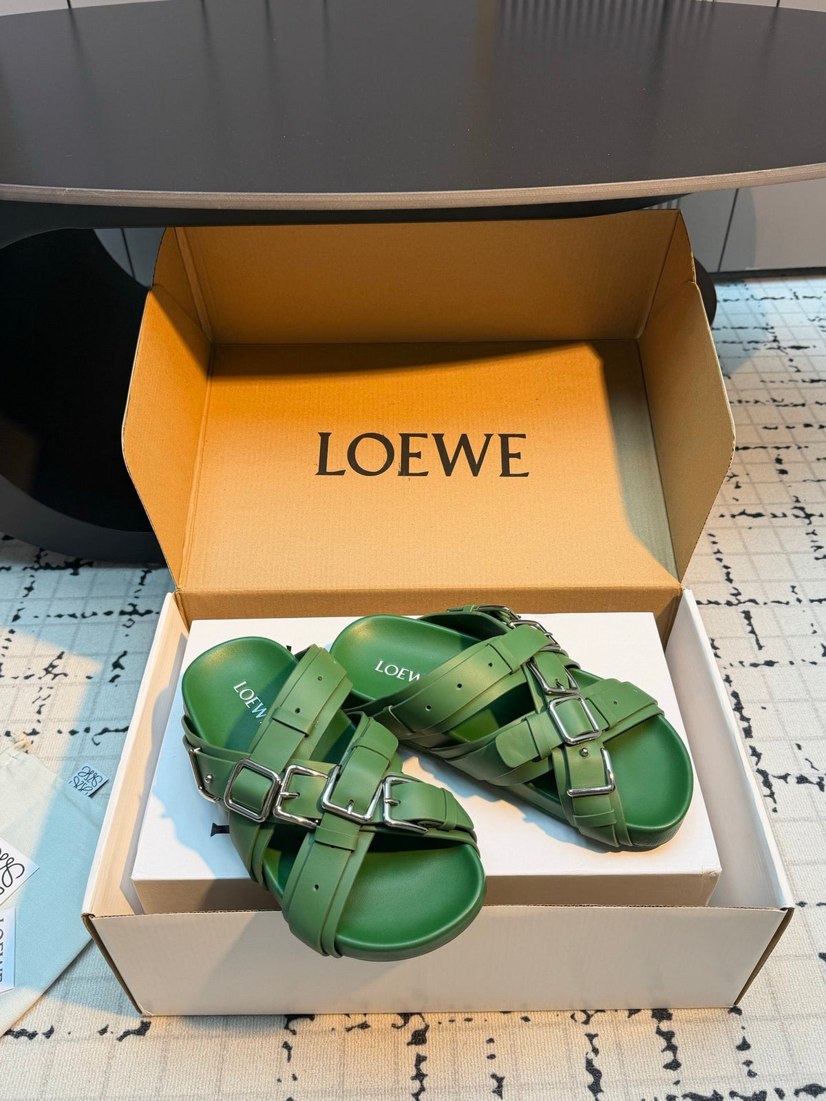 Loewe 2026 Cross-Strap Buckle Flat Sandals Suede Leather 116226