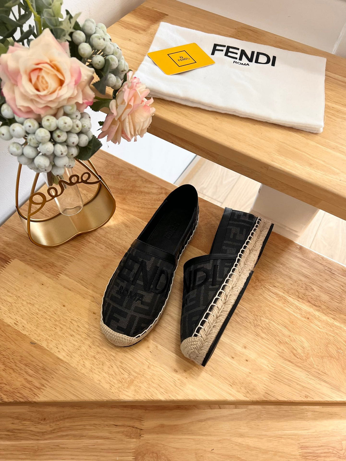 Fendi 26S Espadrille Loafers Black Canvas Style 3