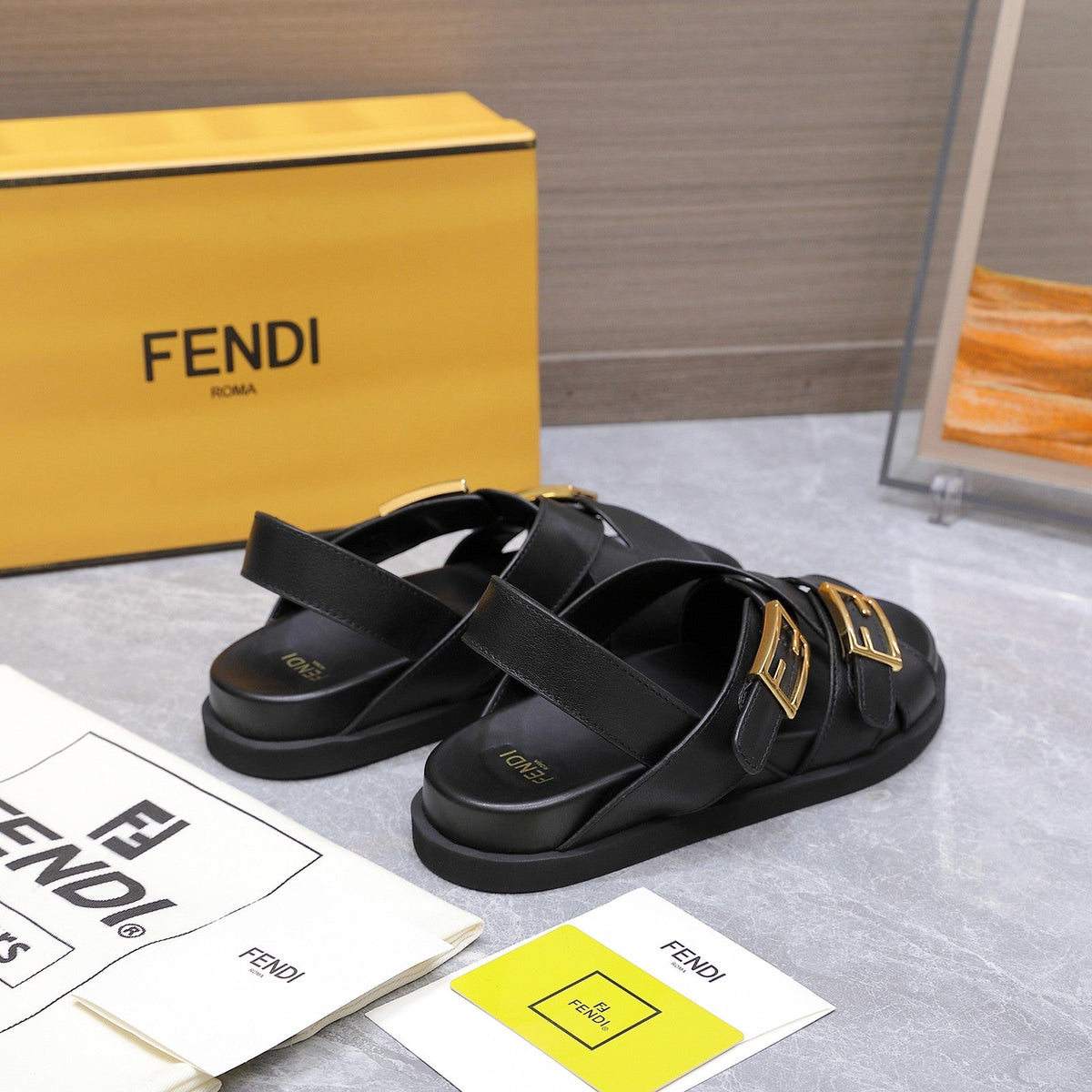 Fendi 26S Flat Sandals Black Calfskin