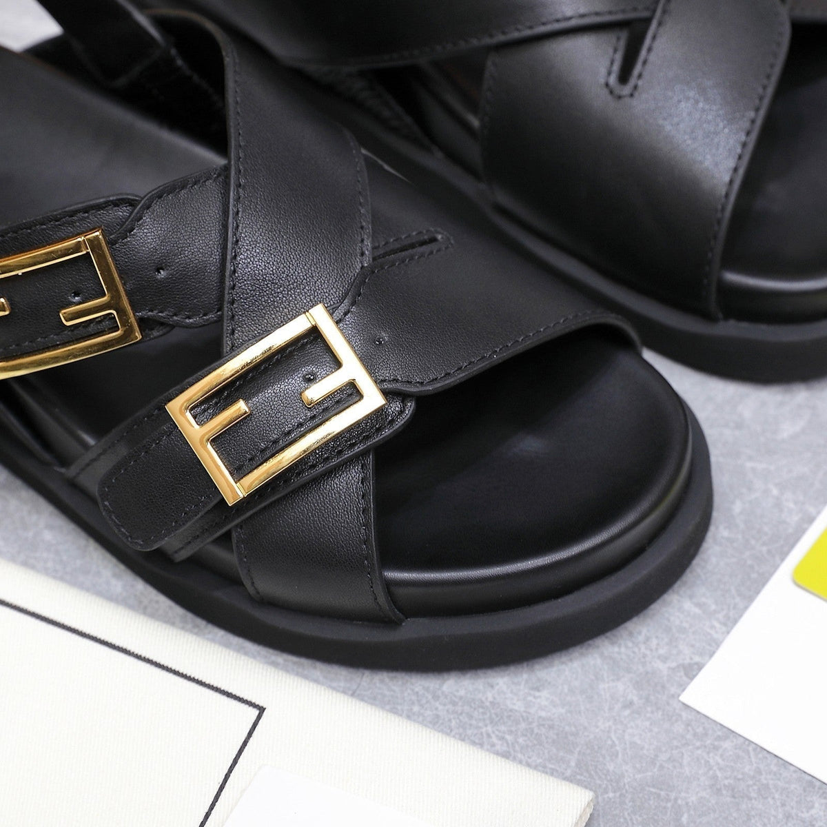 Fendi 26S Flat Sandals Black Calfskin