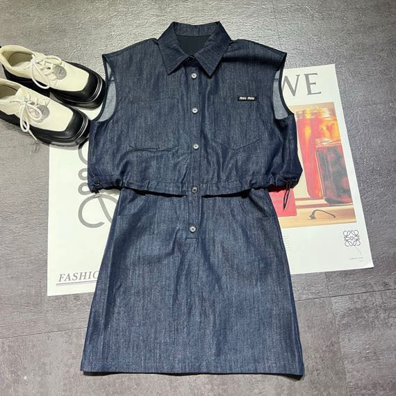 Miumiu 26s Sleeveless Denim Shirt Dress 1232